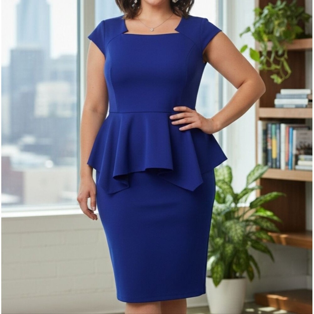 Lane Bryant Royal Blue Peplum Sheath Dress Size 16